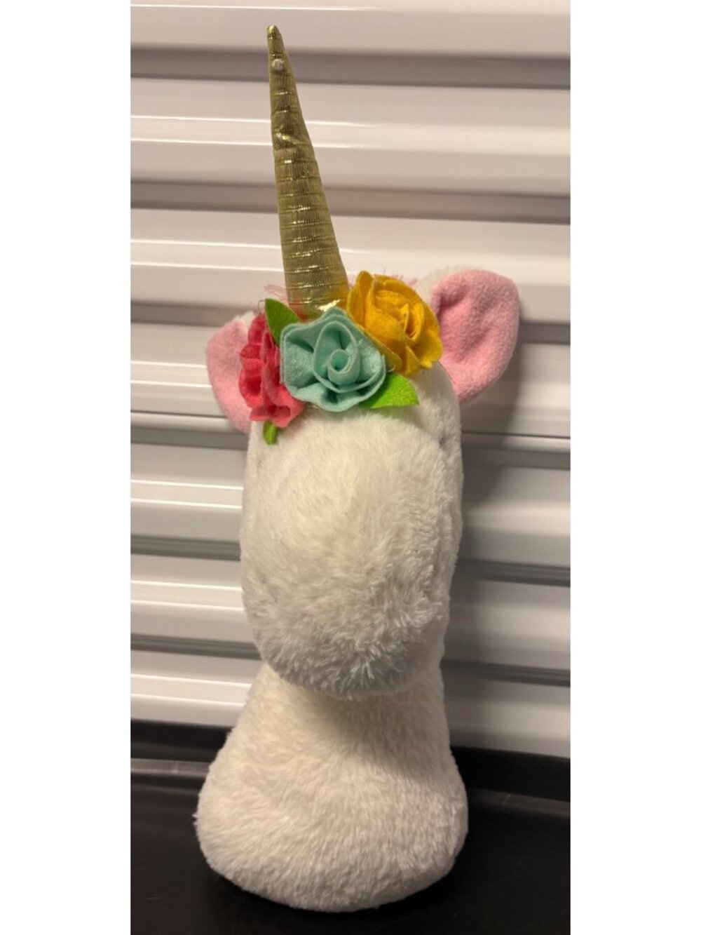 Plush White Unicorn Head Mount Gold Horn & Floral Crown Hobby Lobby